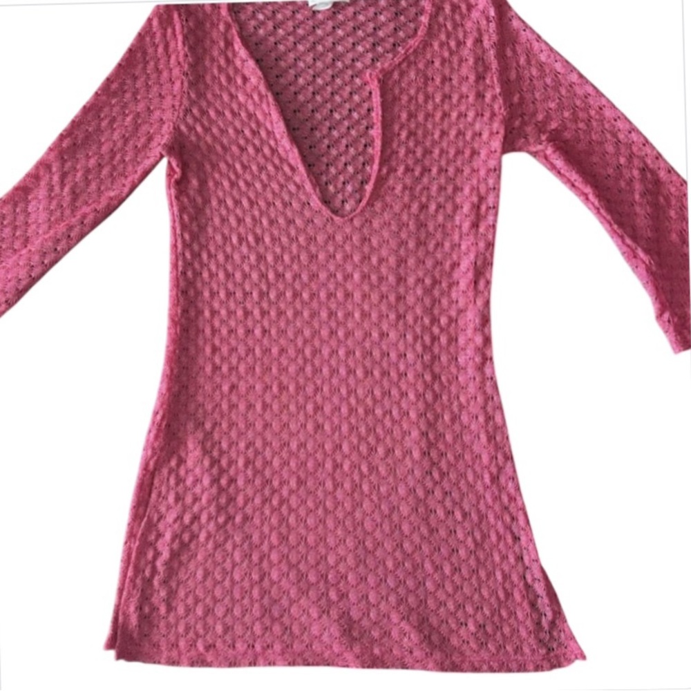Boho style Pink dress with an intricate openwork pattern Dress size M